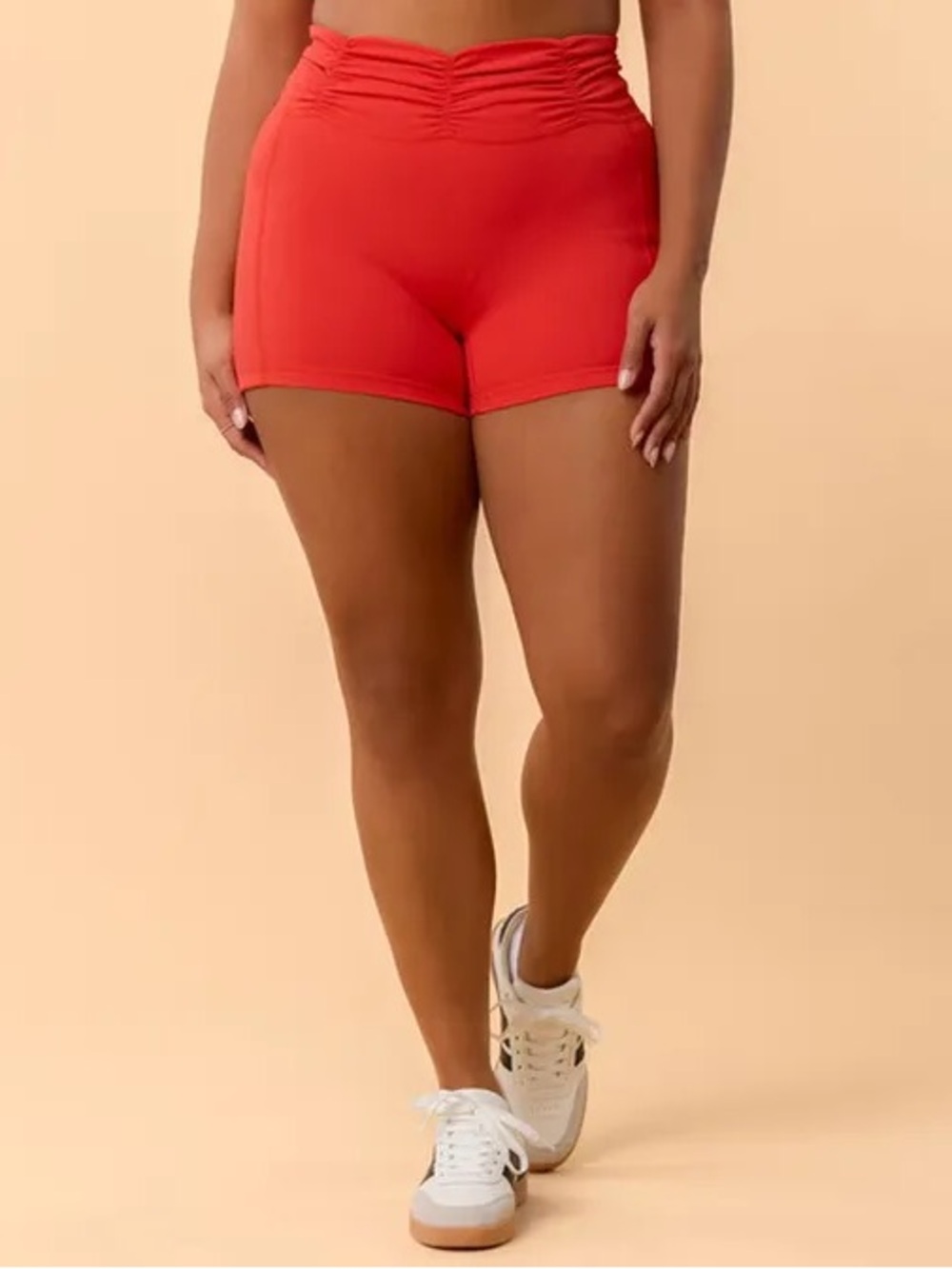 Blogilates Women's Ruched Waist Bike Shorts, 3X - Red